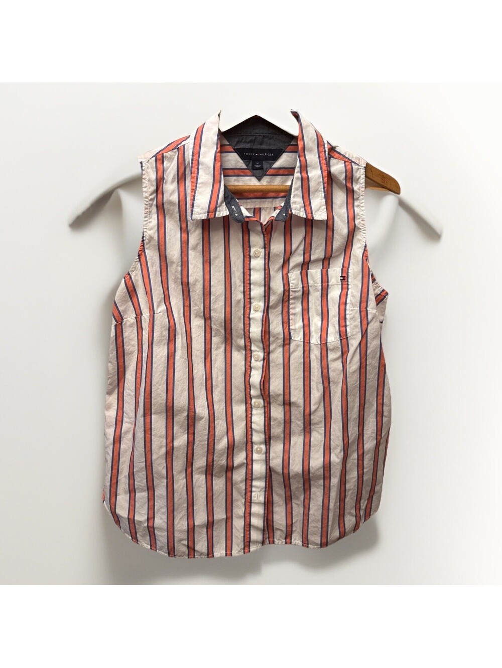 Tommy Hilfiger Womens Polka Dot Sleeveless Button-Down Shirt L/G